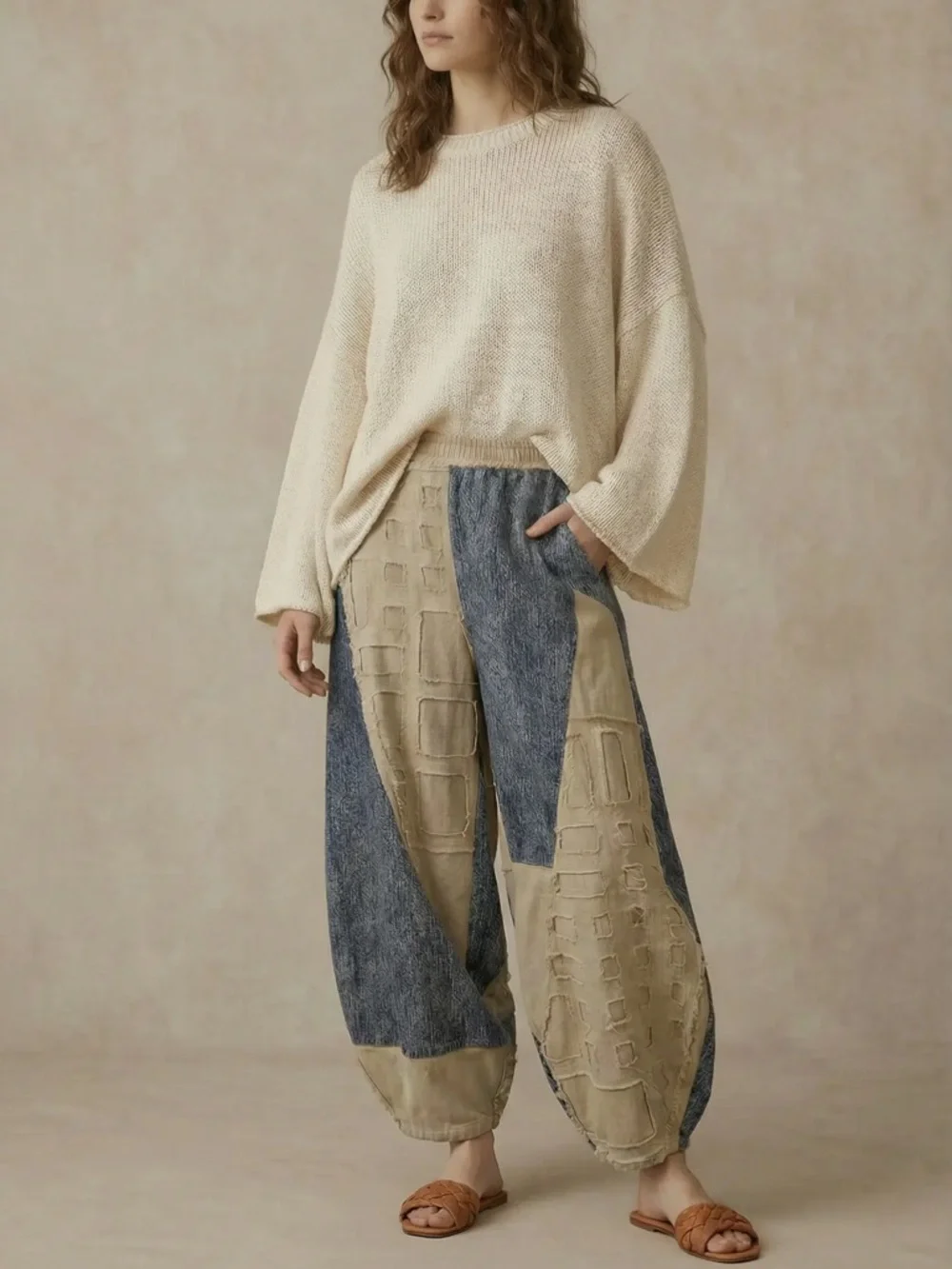 🌟SALE🌟Textured Grid Patch Balloon Pants - Picture 2 of 6
